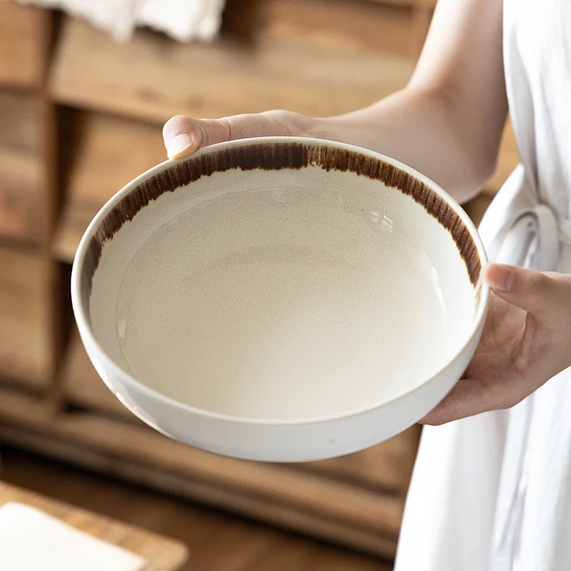 

Керамическая большая миска для дома, кухни, ресторана, супа, лапши, салата, круглая тарелка, прочная посуда