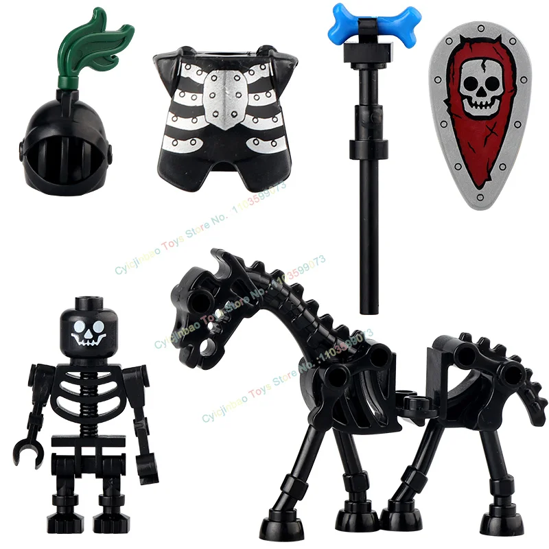 Cavaliere medievale scheletro cavaliere accessori scudo lancia armatura Building Block mattoni Mini Action Figure giocattolo per bambini AX9815