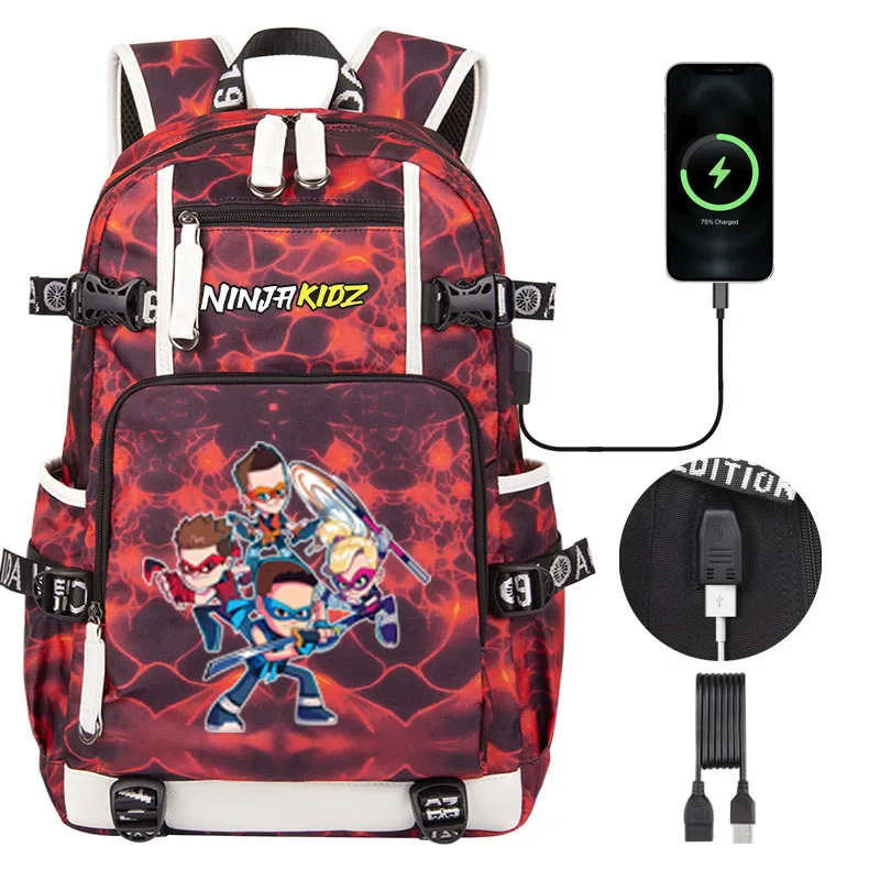 

NEW NinjaKidz Cartoon Boy Girl Backpack High quality Children USB Book Bag Student Teenage large capacity Traveling Backpack