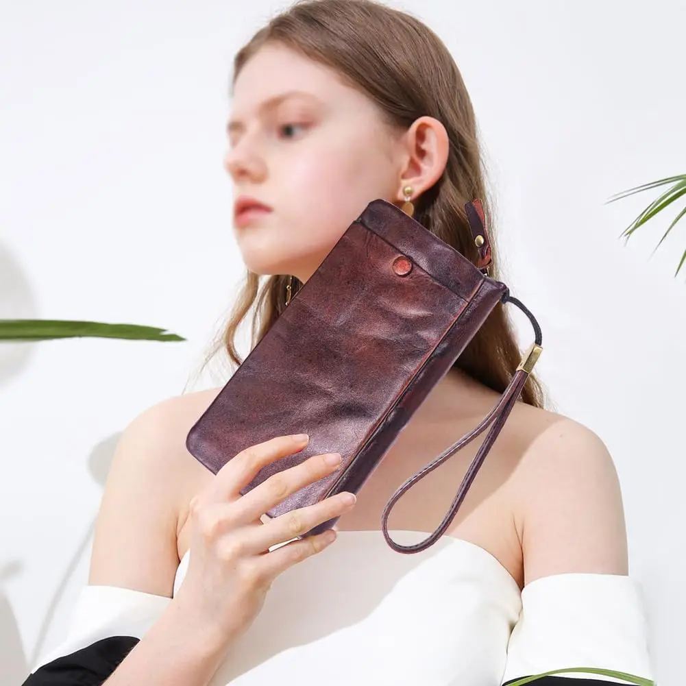 NEW Arrival Cowhide men's handmade wallet retro multifunctional long wallet zipper coin key multi card slot card bag