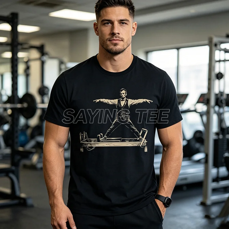 Lustiges Abraham Lincoln Pilates Reformer Workout Art T-Shirt Y2k Gym Doing Fitness Exercises Grafik Herrenbekleidung 4th of July Tee – Detail 6