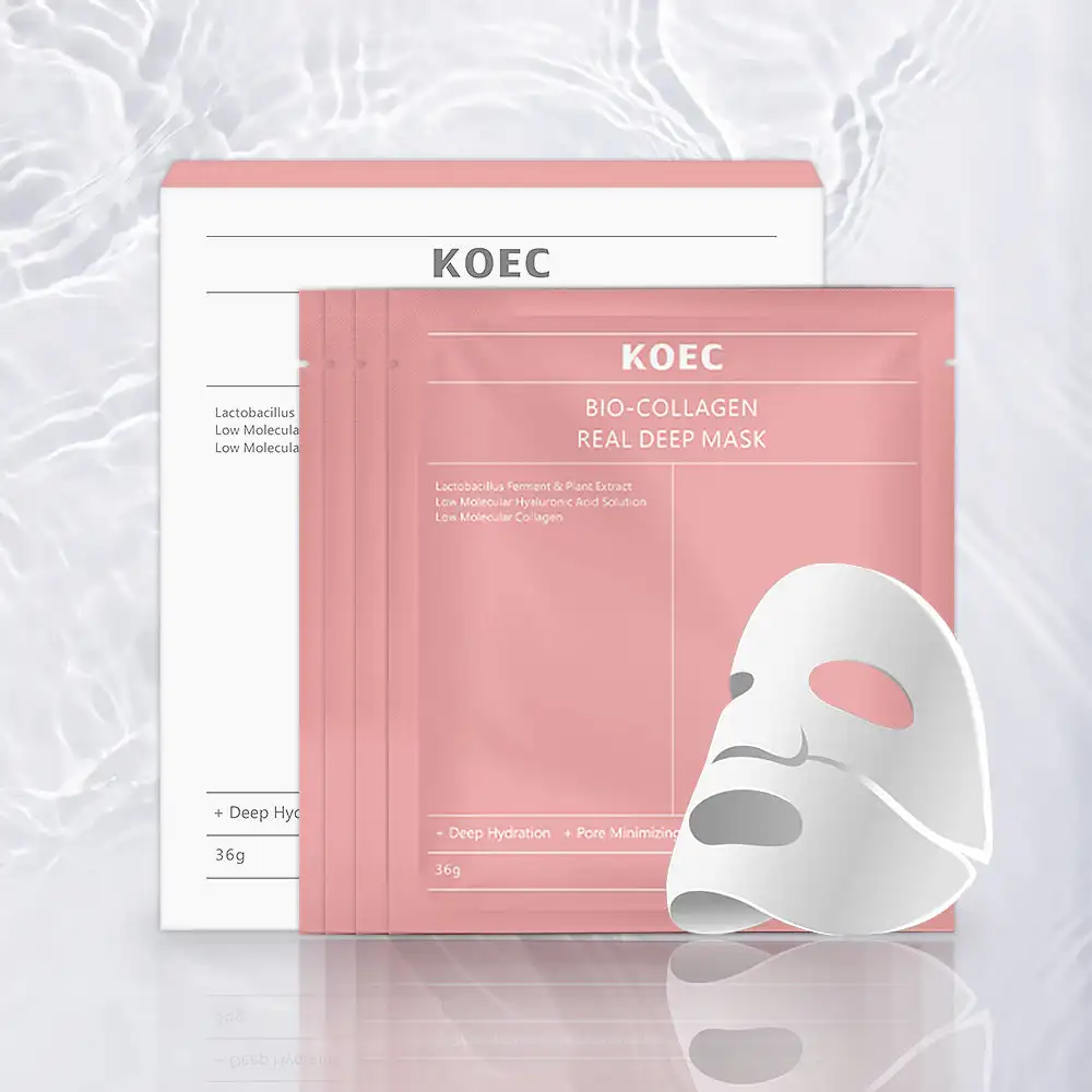 4 PCs KOEC Low Molecular Bio-Collagen Real Deep Overnight Facial Mask Replenishing Firming Minimizing Pores Brightening Soothing