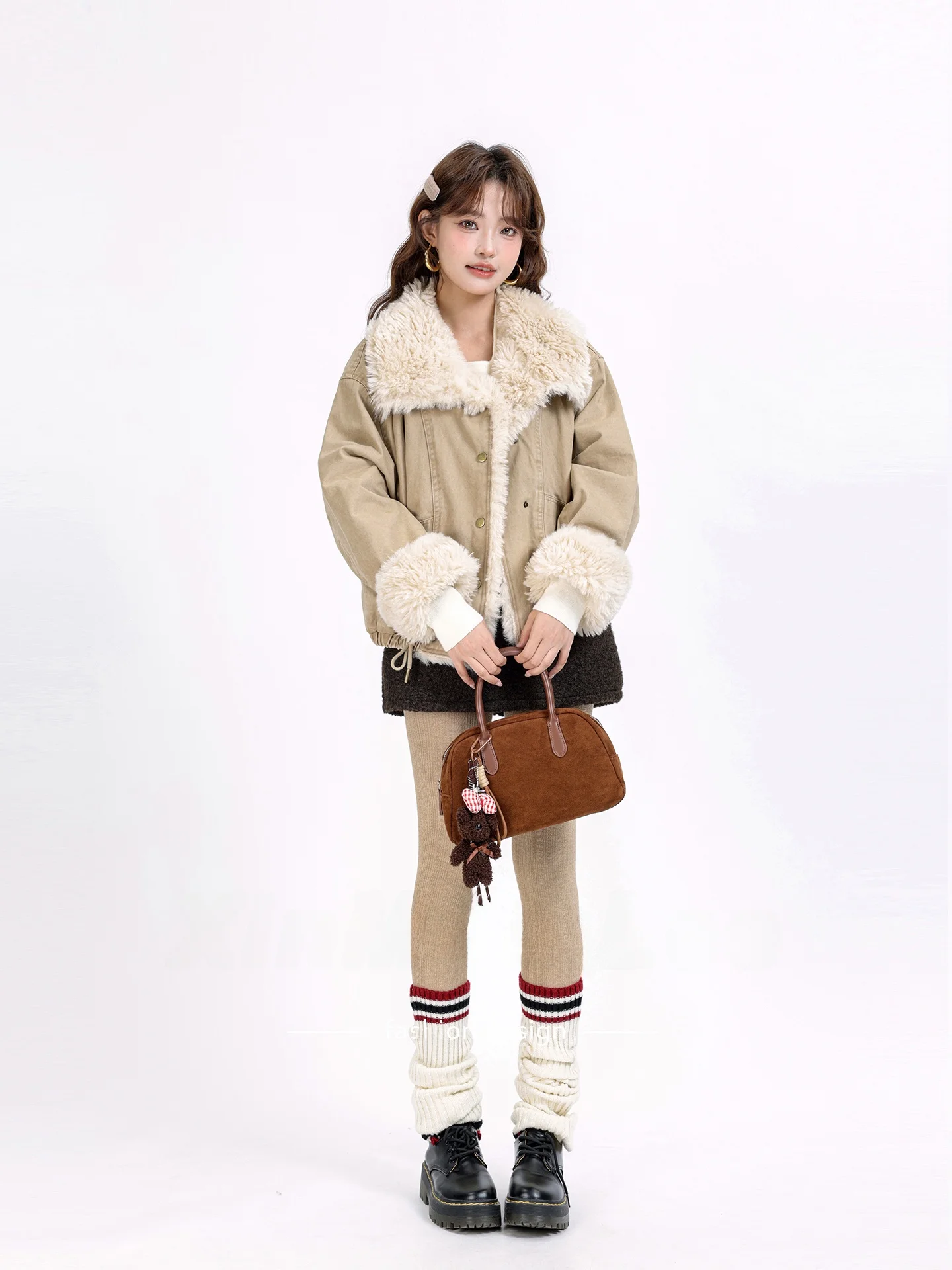 

Korean Sle Lamb Velvet Collar Denim ort Jaet Women's Winter New Fce Lined Fur Inteated Parka Warmth Ladies Coat