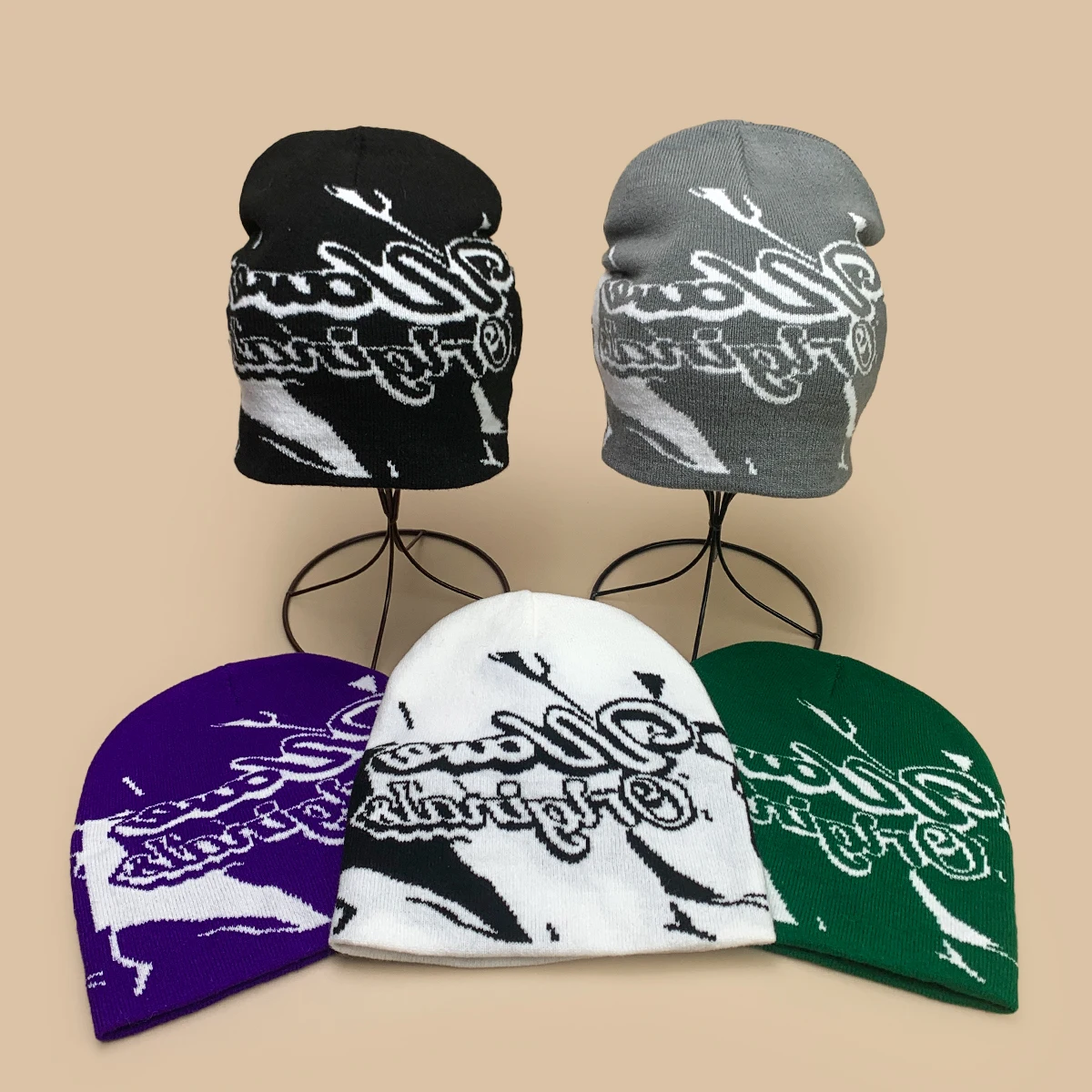 

Street Hip-hop Jacquard Letters Knitted Hats New Men Women Warm American Fashion Personal Versatile Double Sided Wear Beanies