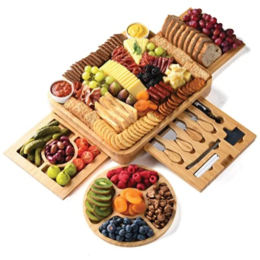 

Bamboo Charcuterie Boards Gift Set - Simple Meat and Cheese Board Set with Charcuterie Board Accessories Valentines Day Gifts f