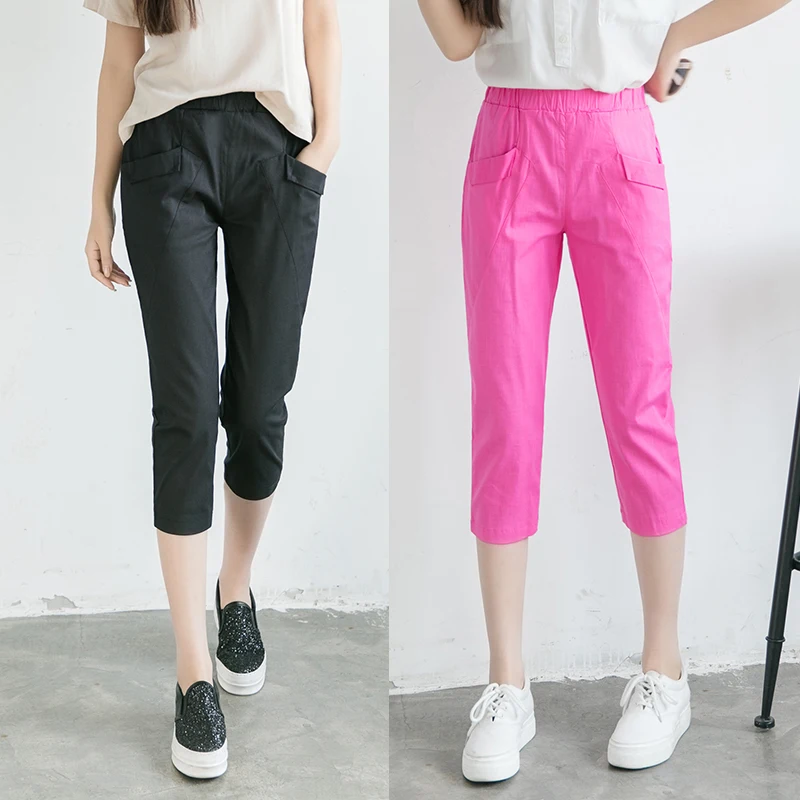 Pantalones bombachos informales para mujer, de cintura alta Capris hasta la pantorrilla, moda coreana, verano, 2024