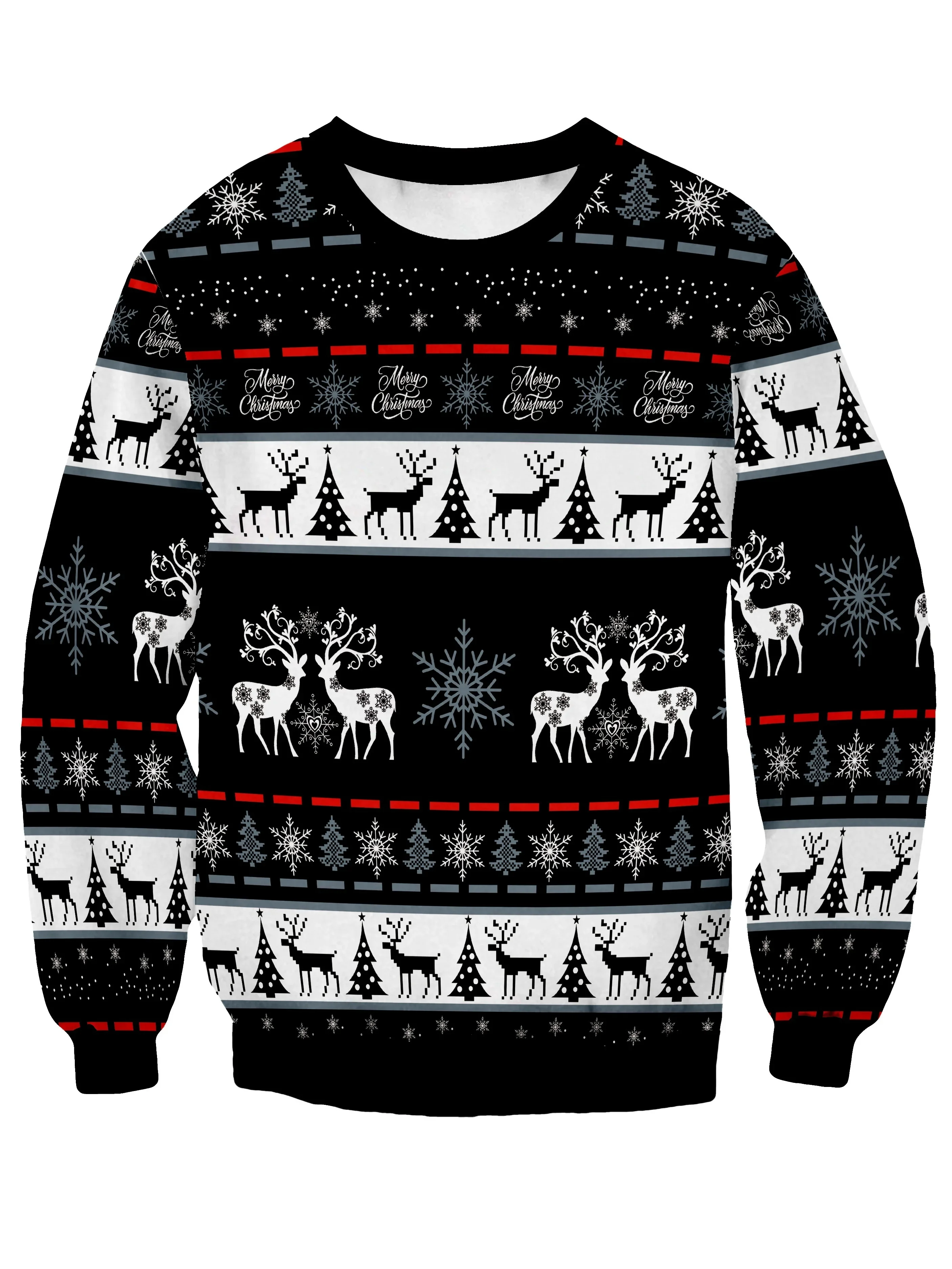 2026 Men's Christmas Reindeer 3D Printed Sweatshirt  Snowflake Holiday Design Soft Fabric Pullover Winter Casual Party Wear