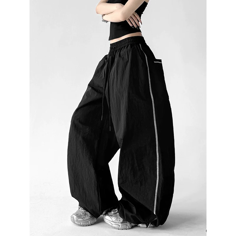ZHIZOU Women's Gray Sweatpants Baggy Patchwork Pants Harajuku Aesthetic 2000s Style Y2k Vintage Oversize Hip Hop Trousers Summer