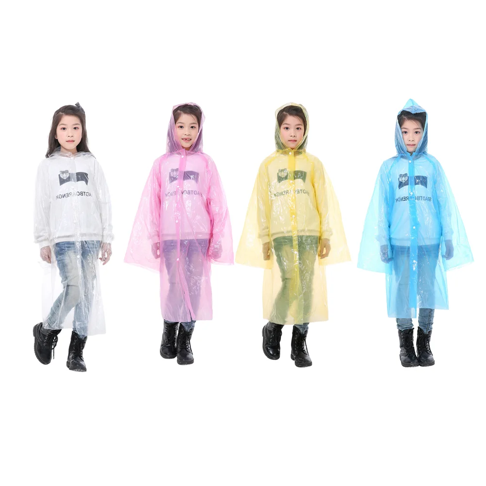 4 Pcs Windproof Rain Poncho Kids Raincoat Portable Disposable Pink with Hood Children's