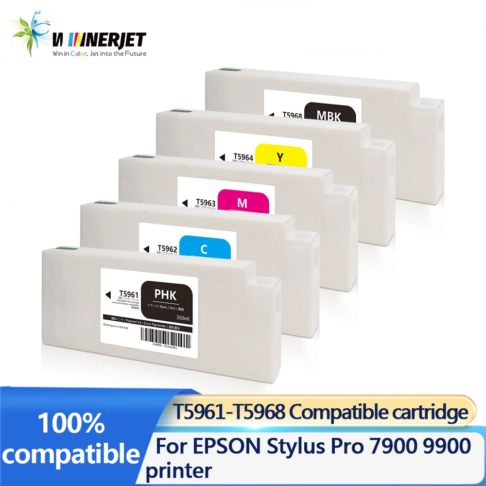 

Winnerjet T5961 T5962 T5963 T5964 Совместимый картридж 350 см с пигментными чернилами с чипом для EPSON Stylus Pro 7900 9900