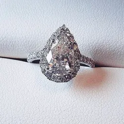 Luxury Female Promise ring 925 Sterling silver Pear cut 3ct cz Engagement Wedding Band Rings for women Bridal Statement Jewelry