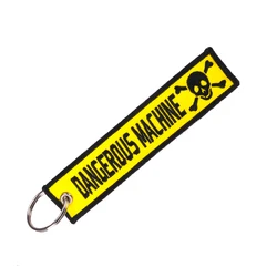 1PCS Keychain DIY Dangerous Machine Warning Tag Skull LOGO For Motorcycles Cars Key Tags Embroidery Keychain