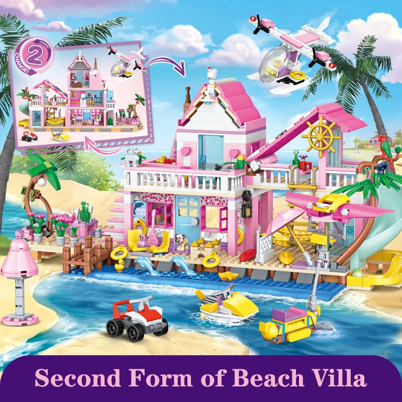 Mädchen Serie Urlaub Villa Cottage Am Strand Modell Baustein Set Wochenende Freunde Haus Party Szene Ziegel Spielzeug Für Geschenke