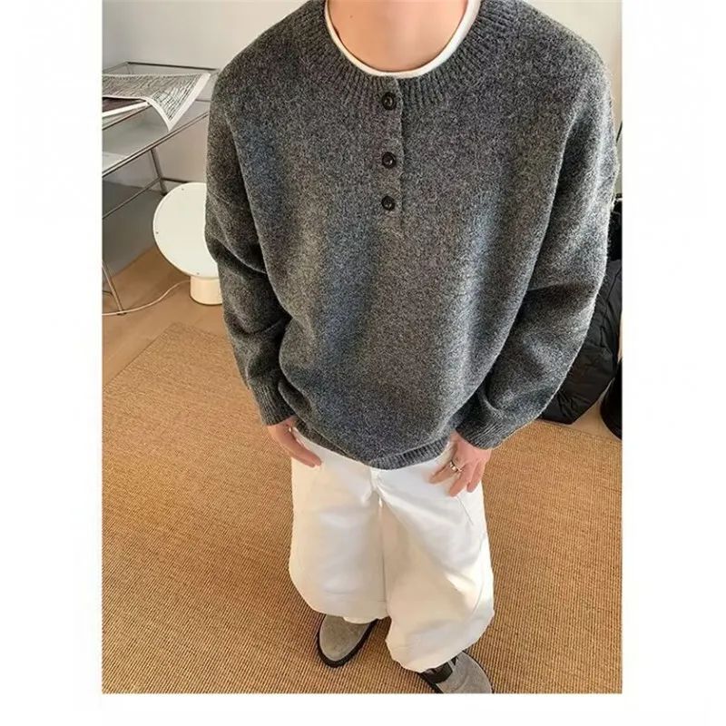 [OIMG] 2024 Autumn/winter New Luxury Henley Collar Pullover Casual Knit Sweater