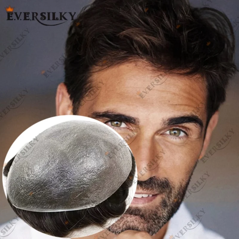 

Natural Hairline #1B30#1B65 Black Gray Thin Skin 0.02-0.03mm Full Pu Base 80%Density Men Toupee 100% Human Prosthesis Hair Wigs