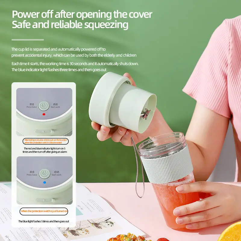 Portable Blender 350ML USB Rechargeable Juicer Cup Fruit Mixer Smoothie Juicer Blender With Straw for Home Kitchen Camping