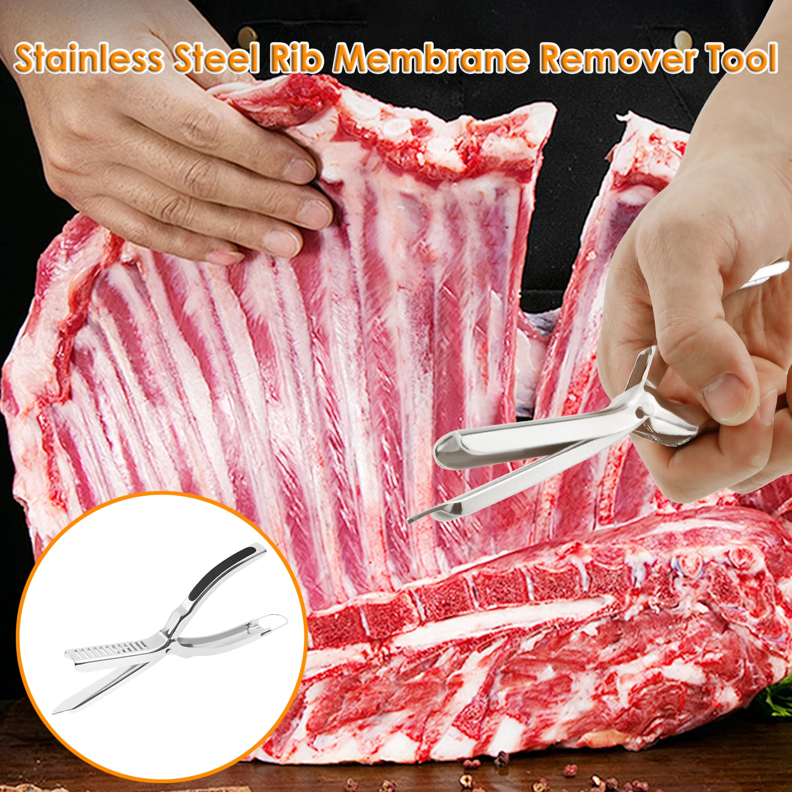 

Stainless Steel Rib Membrane Remover Tool Dual Function Rib Membrane Remover with Arc Clamp Non-slip Grip Kitchen Grill Gadget
