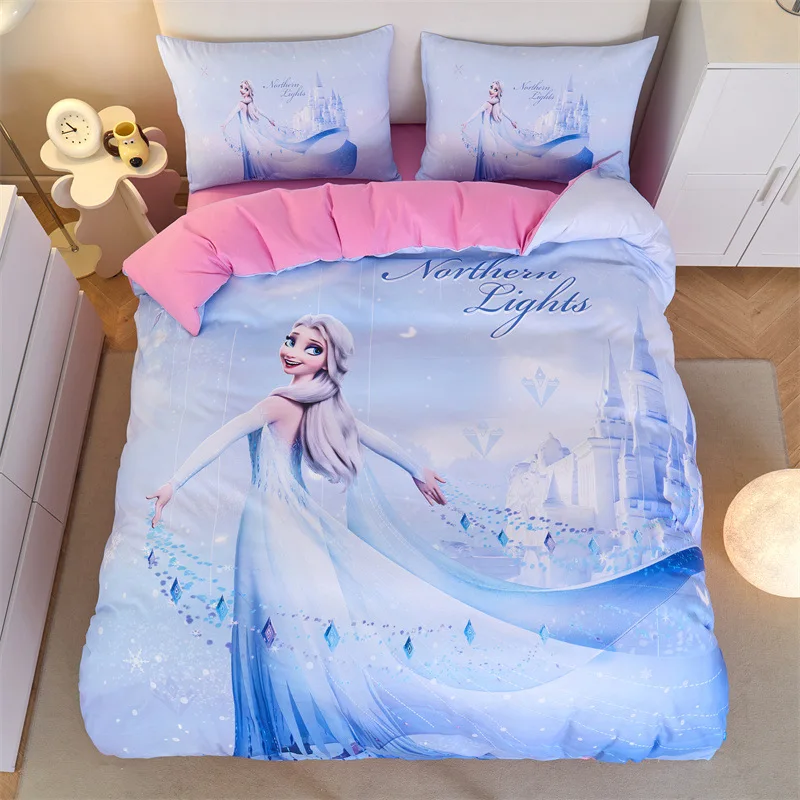 Cartoon Animation Disney Frozen Princess Elsa Bedclothes Four-piece Suit Cute Printed Children Quilt Pillowcase Fashion Home