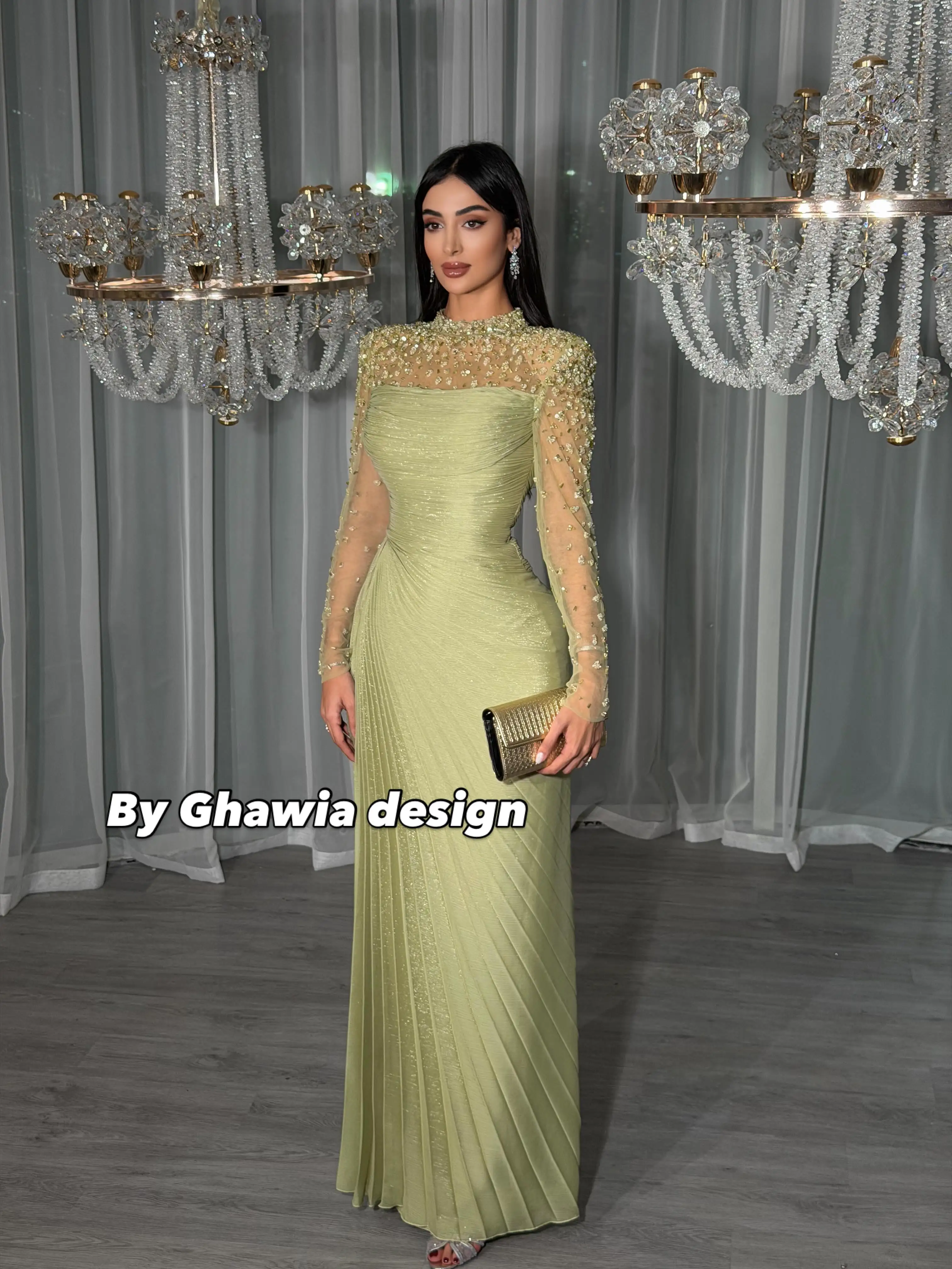 Jirocum Elegant Long Sleeves Evening Dress Kuwait Chiffon Formal Party Maxi Gown for Women Mermaid Prom Dresses Customized image 3
