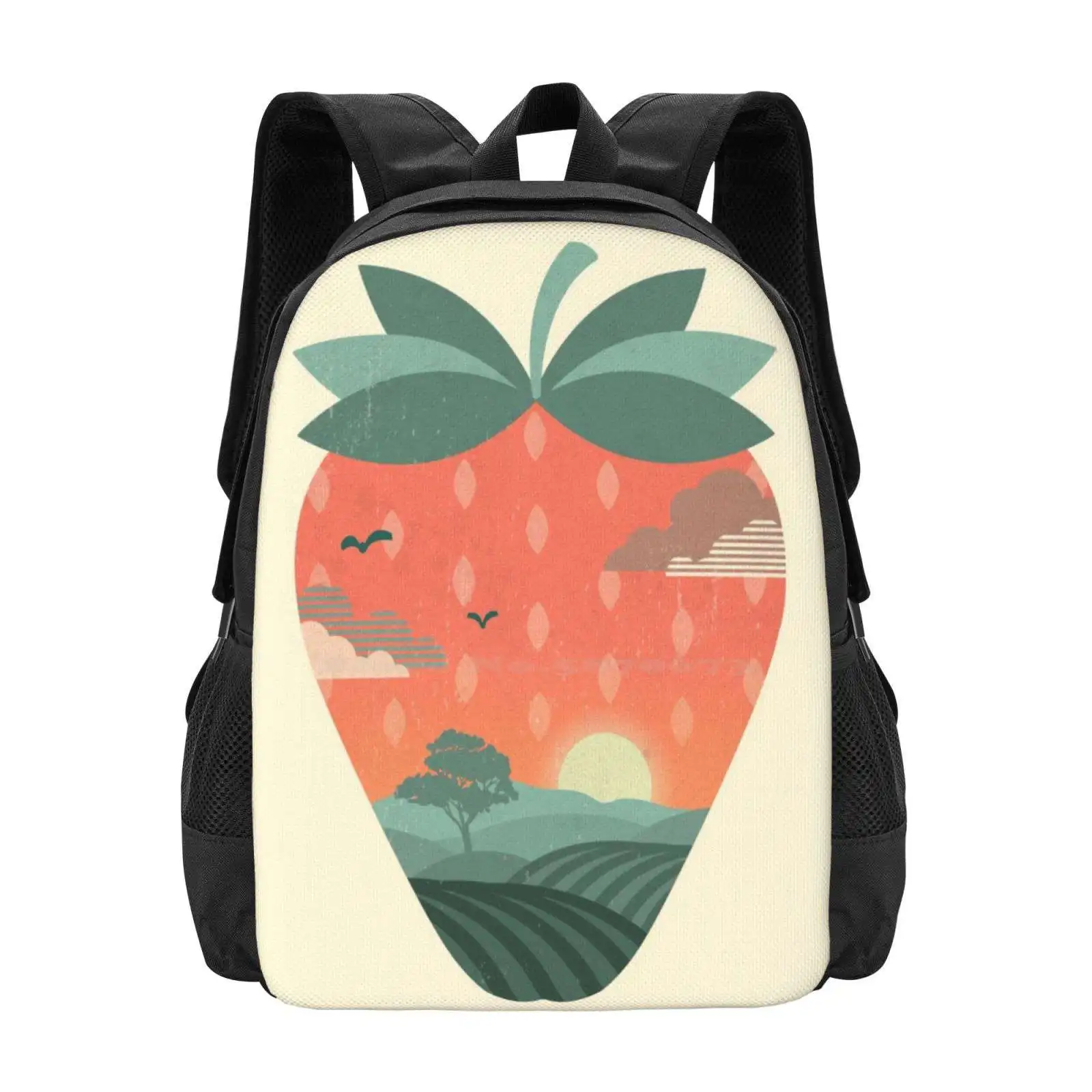 Strawberry Fields Hot Sale Backpack Fashion Bags Sunset Nature Strawberry Fruit Summer