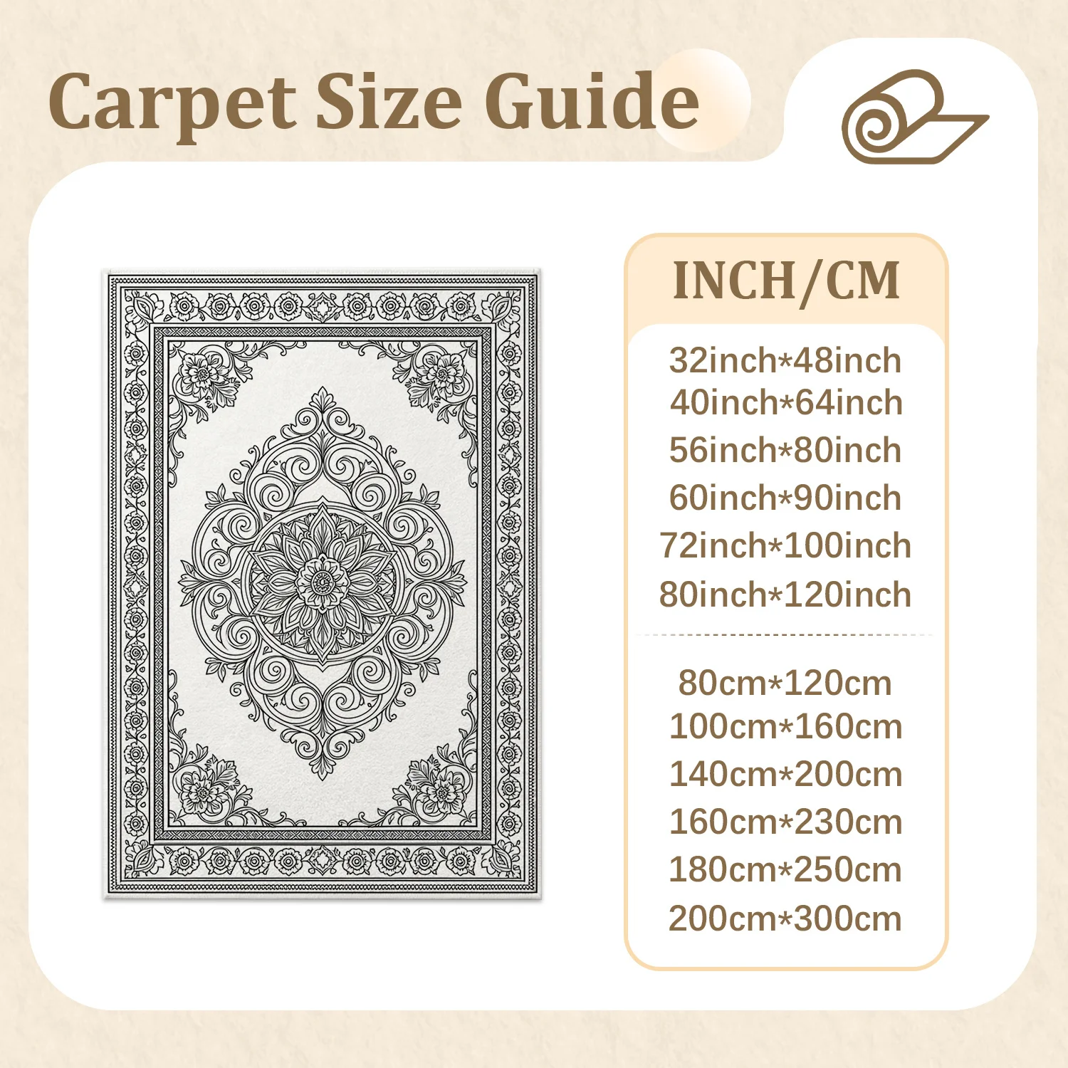 Ornate Floral Mandala Pattern Area Rug Velvet Machine Washable Soft Plush Floor Mat, Ideal for Living Room, Bedroom, Dining Room, Entryway Decor, Suitable for Halloween, Thanksgiving, Black Friday, Christmas & New Year Home Accents