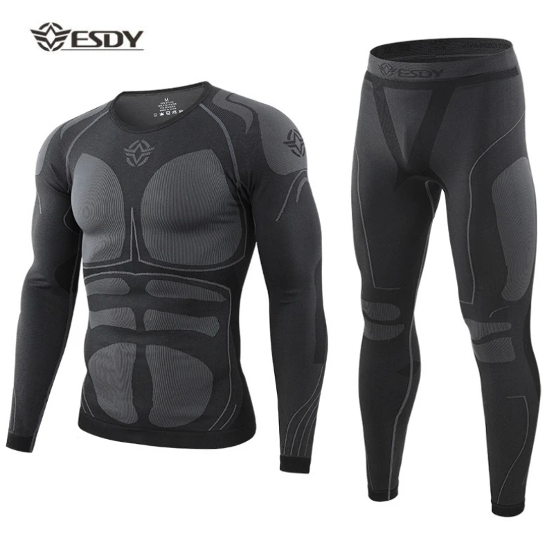 Thermal Underwear Set Men Outdoor 2023 Winter Fleece Slim Running Hiking Military Long Sleeve Warm Uniforms Clothes Top + Pants