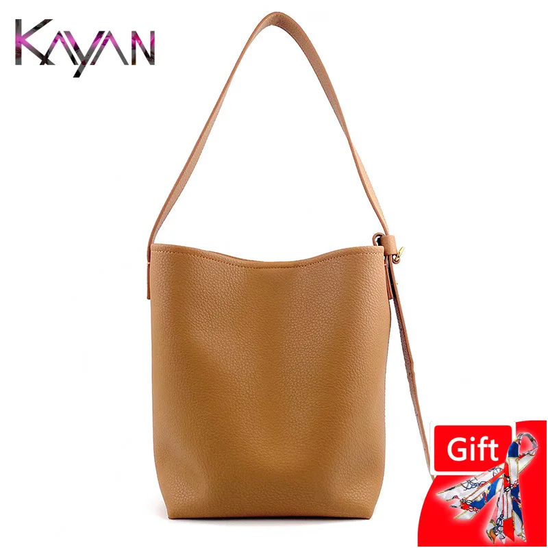 

2024 Soild Soft Large Genuine Leather Women Shoulder Bucket Bag Lichee Cowhide Female Underarm Tote Handbag Laides Shopper Bag