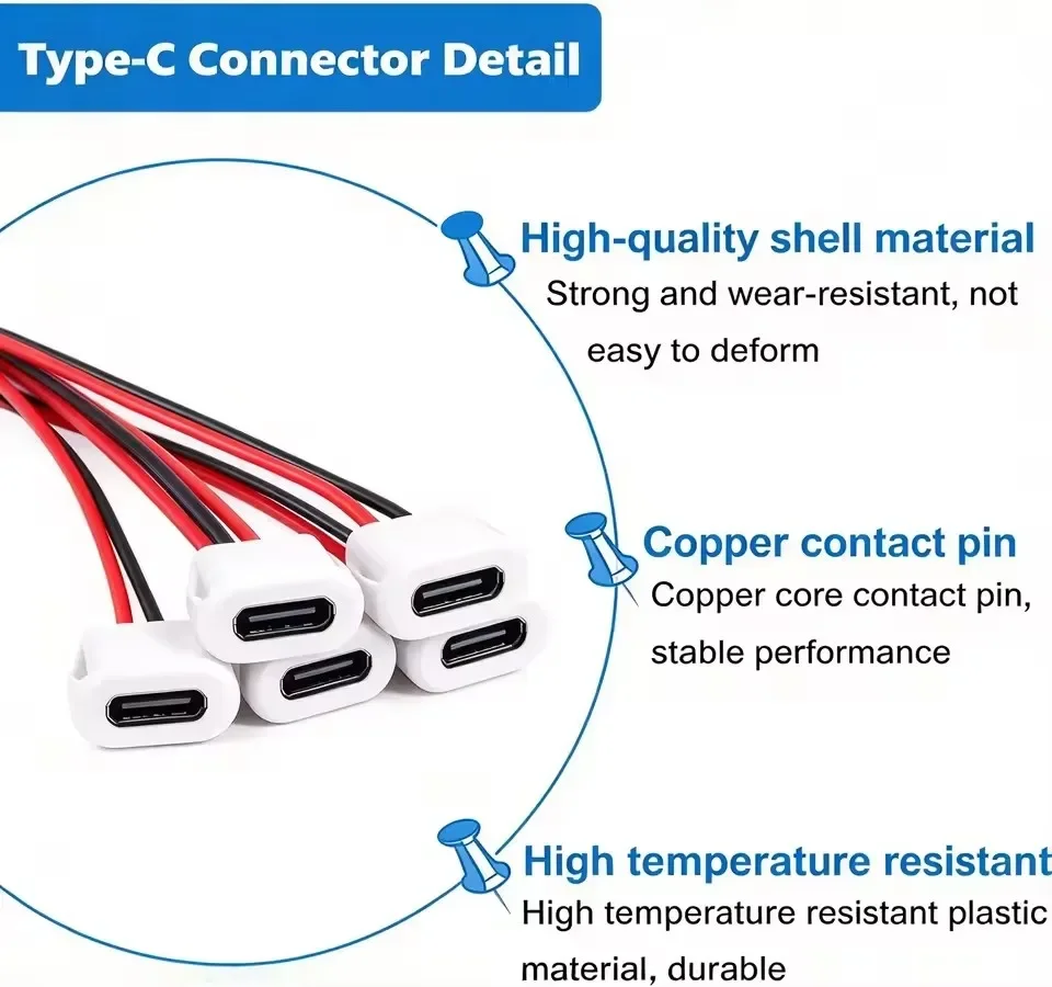 Type C Female Connector Waterproof USB C Female Jack Socket 2 Pin 3A Charging Port Power Cable Extension Direct Crimp Mount view 3
