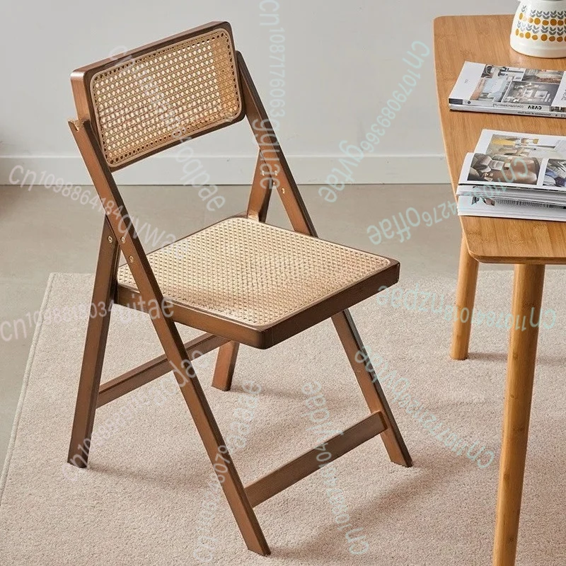 

Складной обеденный стул из ротанга, стул со спинкой, простой стул для проживания в семье, из цельного дерева, домашний стул для гостиной, повседневный стул для ресторана со спинкой