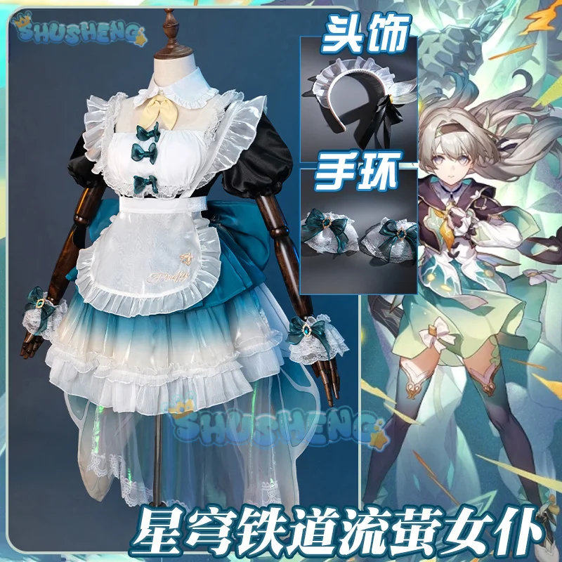 

Firefly Cosplay Costume Dress Wig Honkai Star Rail Uniform Pantyhose Headwear Ring Halloween Party for Women Girls Props