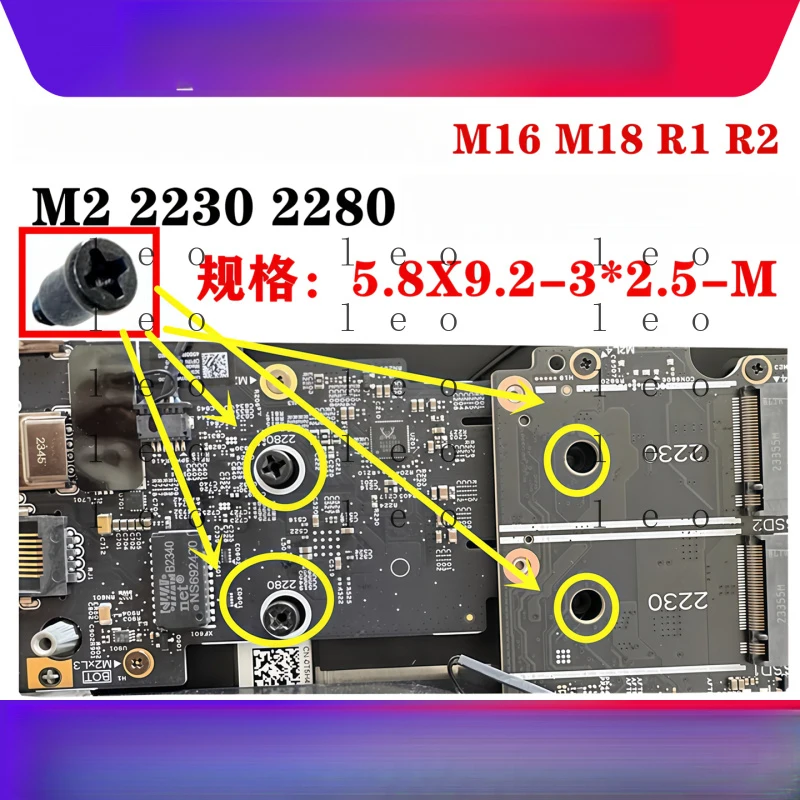 Para Notebook Gamer ALIENWARE M16 M18 R1 R2: Parafuso de Fixação para SSD M.2 2230 2280, Suporte de Unidade de Estado Sólido, Parafuso de Fixação do Dissipador de Calor e Tampa de Parafuso