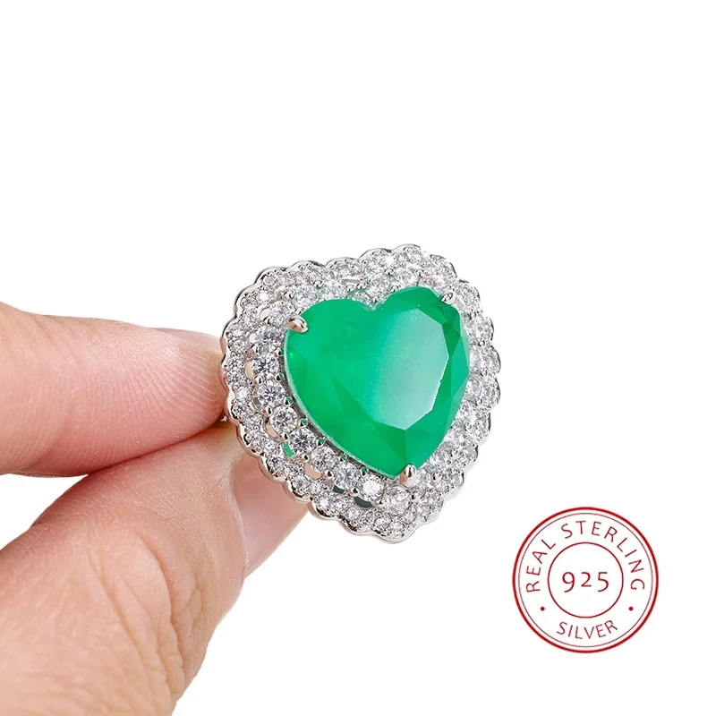 

Luxury Green Palaiba Heart-shaped Zircon Ring for Women's 925 Stamp Fashion Jewelry Engagement Bride Gift