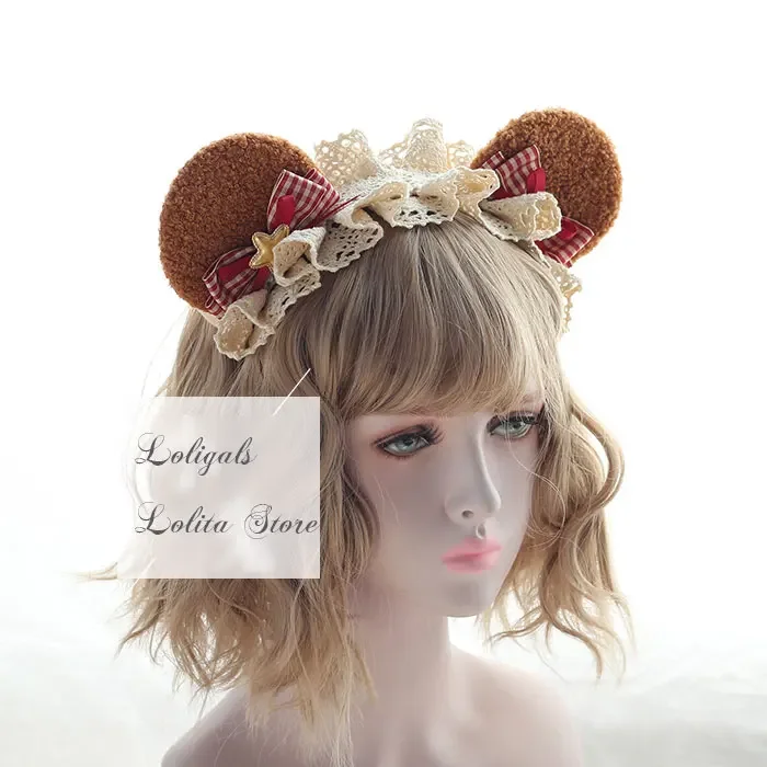 หูหมีน่ารัก Lolita KC Sweet Mori Girl Headband Cosplay Headpiece