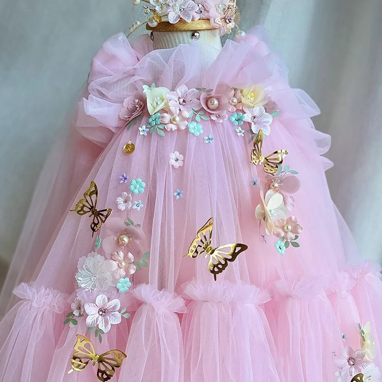 Girls' Dress 2024 New Fashion Sequin Princess Dress Girls' Butterfly Wings Mesh Fluffy Dress Carnival High end Performance Dress