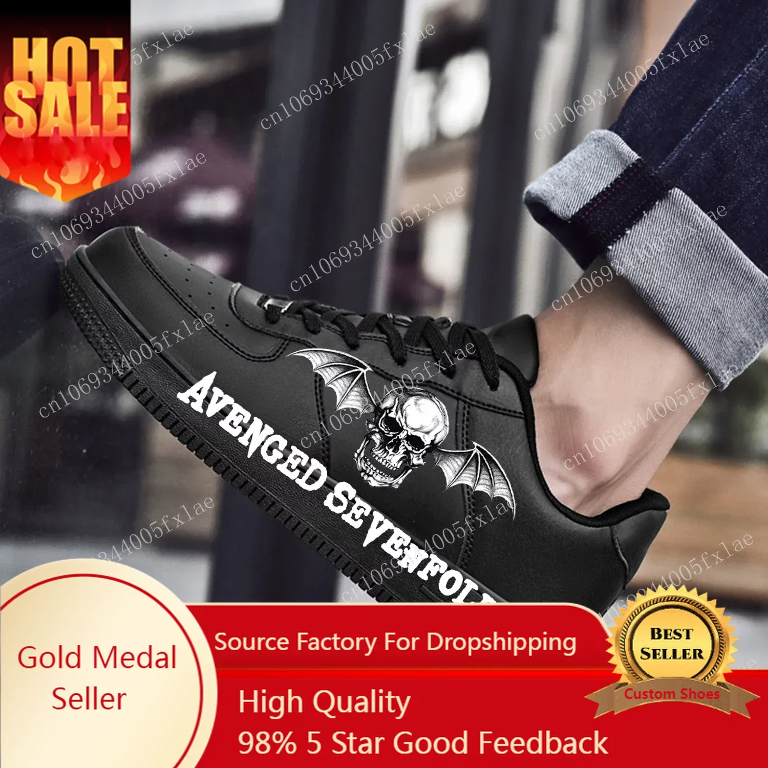 Avenged Sevenfold A7X AF sepatu basket pria wanita, sepatu olahraga lari kualitas tinggi datar gaya Sneakers renda jala disesuaikan