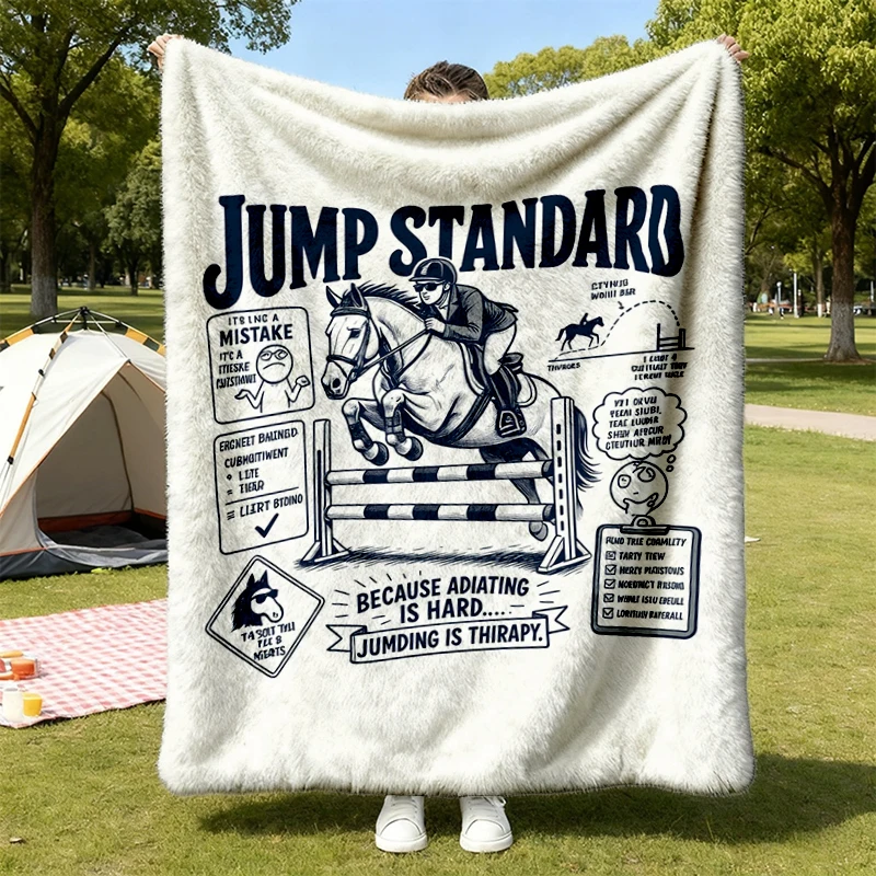 Funny Jump Standard Flannel Blanket - Retro Equestrian Gift - Sarcastic Jump Standard Flannel Blanket