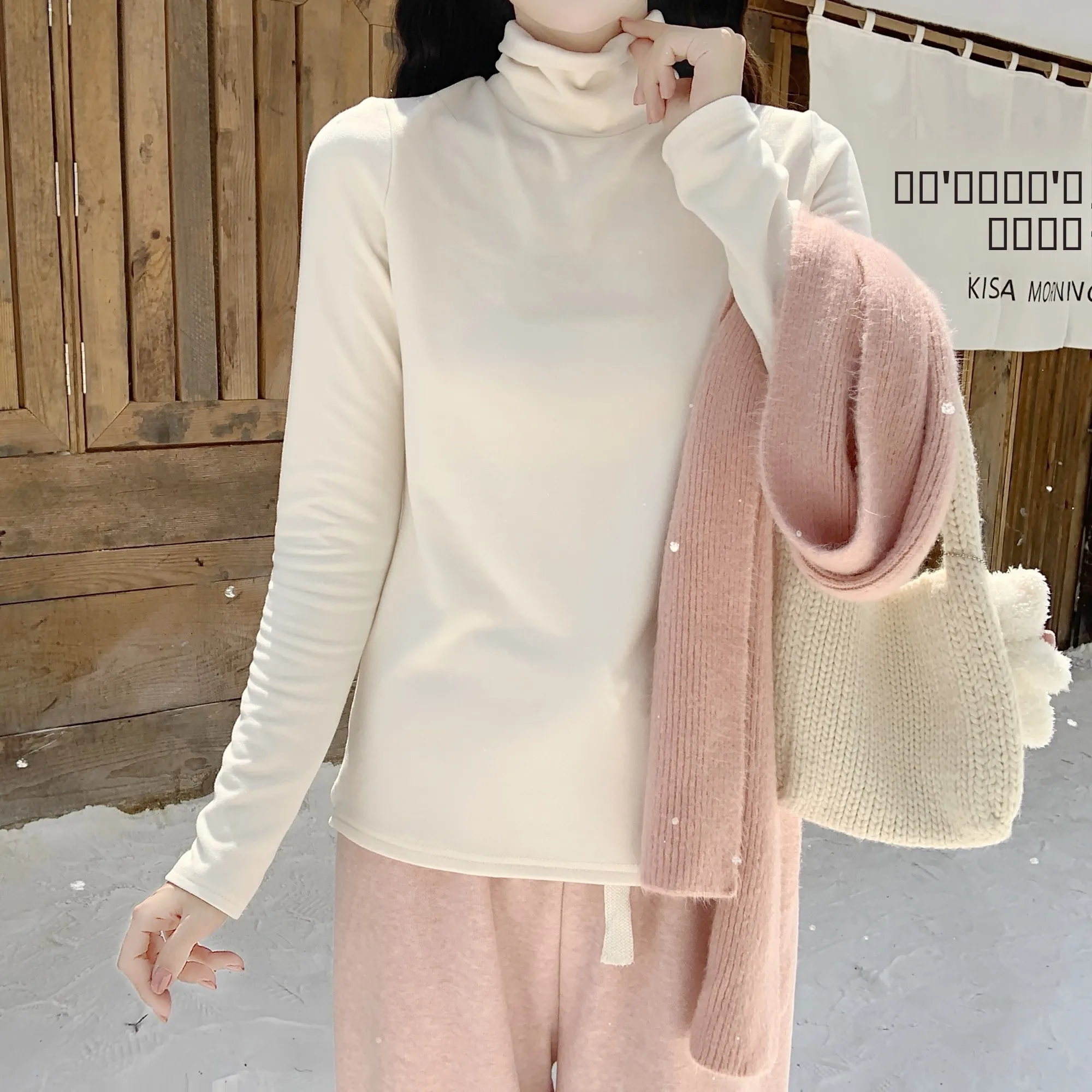 

Теплый женский зимний термотоп с высоким воротником и длинными рукавами, на флисовой подкладке, из мягкого утолщенного велюра, вязаный, нежный на ощупь