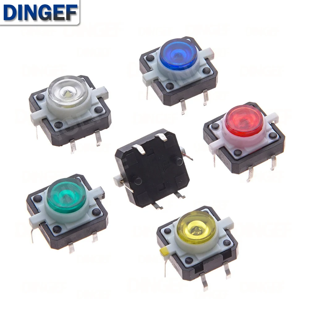 

5 шт. 12X12X7,3 тактильный кнопочный переключатель мгновенного действия светодиод 5 цветов 12X12X7,3 мм 12*12*7,3 мм красный синий желтый белый зеленый
