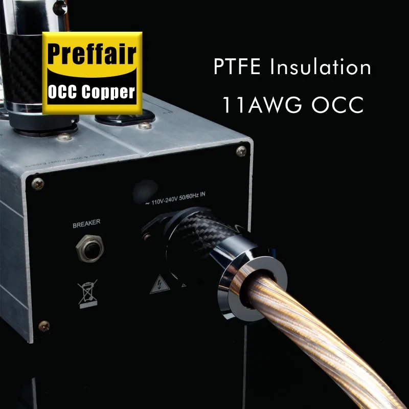 

Кабель OCC Silver HiFi Power с серебряным покрытием, 11AWG, силовой кабель для усилителя с золотой фольгированной оплеткой, аудиокабель с разъемом из углеродного волокна.