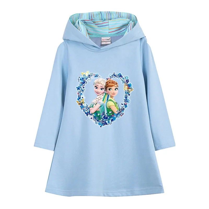 Quality Cotton Disney Baby Girls Dress Frozen Elsa Anna Autumn Bluey Girl Clothing for Children Long Sleeve Kids Clothes Hooded