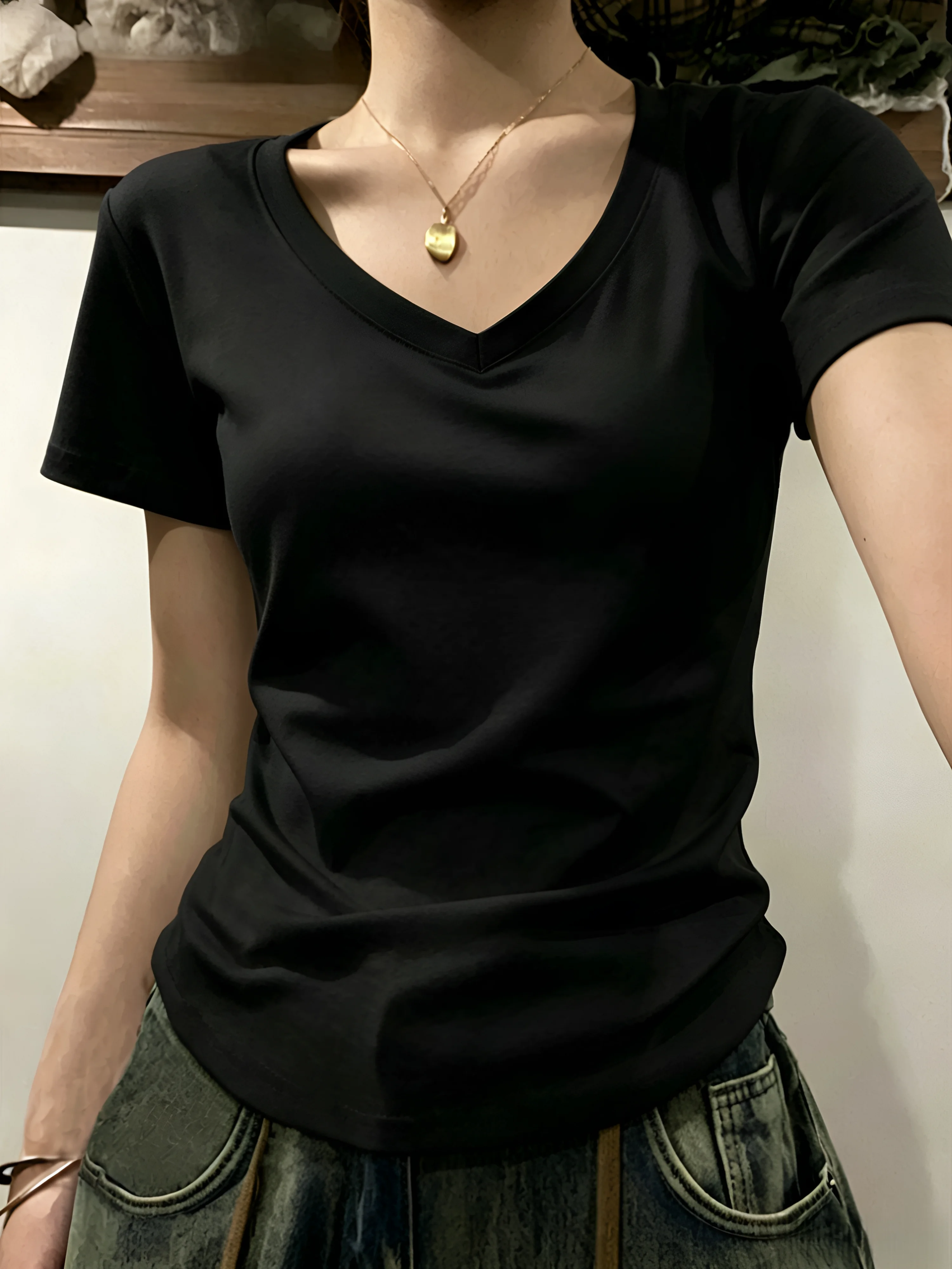 Summer Slim Fit Short Sleeve T-Shirt Women plus Size V-Neck Breathable Lightweight Comfortable Cotton 95% Elastic Bandage