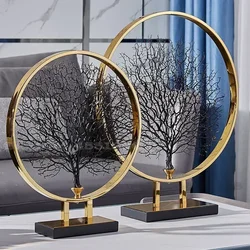 Chinese Wrought Iron Table with Geometric Ornaments European-Style Metal Display for Office Home Creative Sea Tree Ornaments
