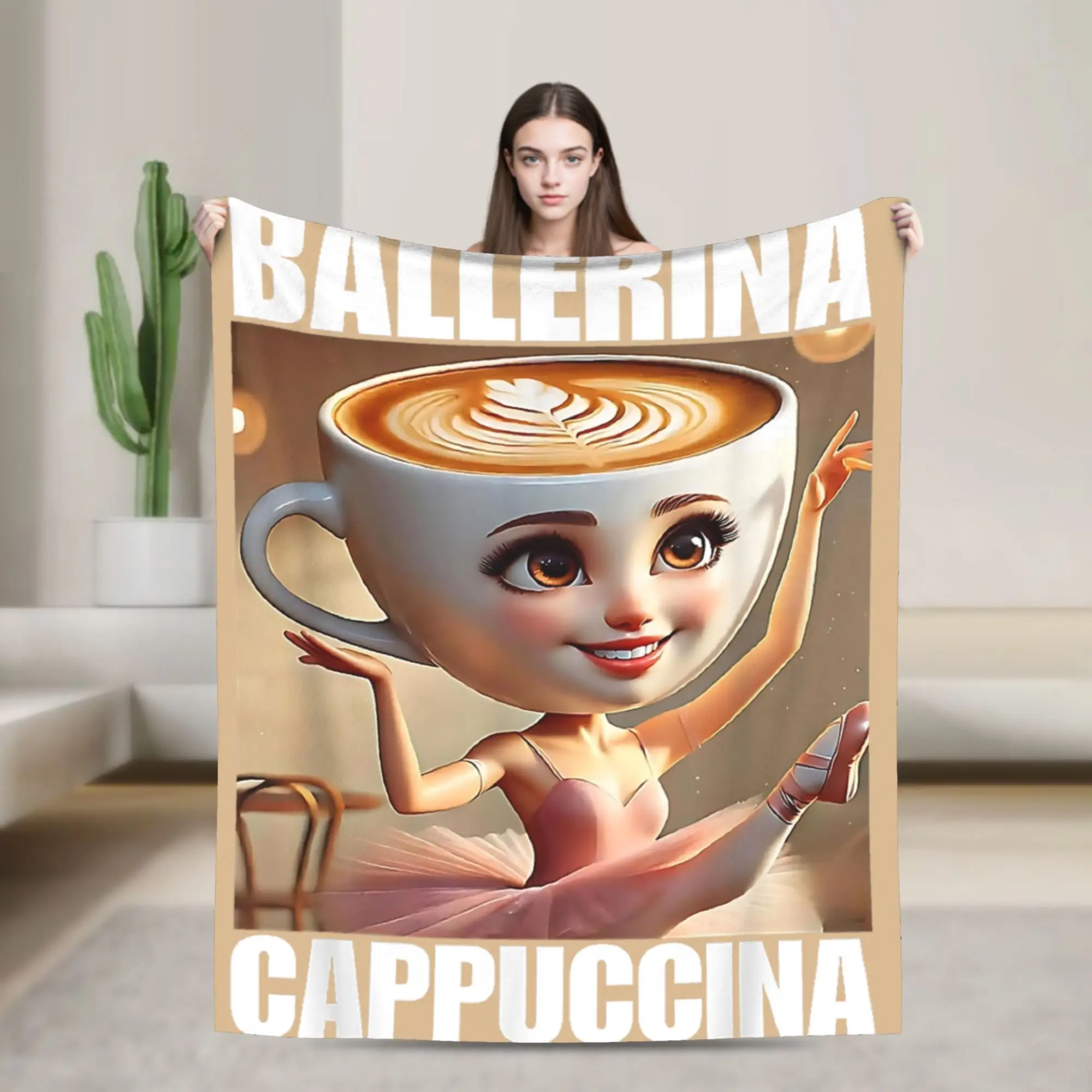 Ballerina Cappucina Italian Brainrot Blankets  Wool Awesome Breathable Throw Blankets for Bedding Lounge Summer