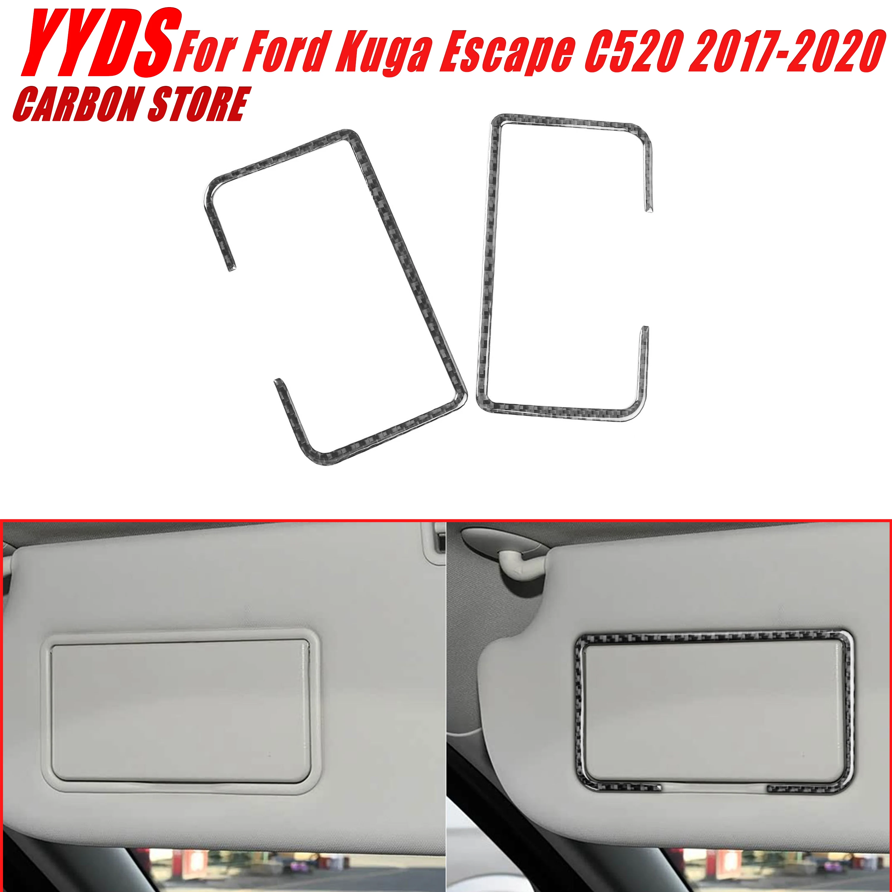 For Ford Kuga Escape C520 2017-2020 Real Soft Carbon Fiber Car Interior Sun Visor Sunshield Vanity Mirror Frame Cover Trim 2Pcs