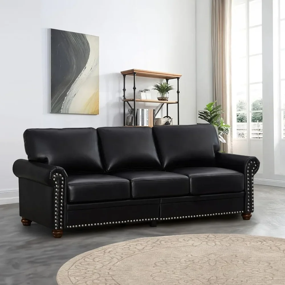

Faux Leather Sofa,82" Modern Comfy Couch,Mid Century Couch with Rivet Rolled Arm,Deep Seat Couch Bedroom Apartment Office