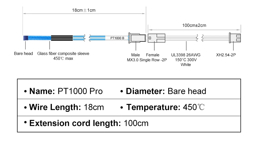 Trianglelab PT1000 Pro Bare Thermistor-Kartusche Hochtemperatur 450°C für Rapido Hotend TCHC Kit CHC Pro TR6 TD6 HOTEND – Detail 29