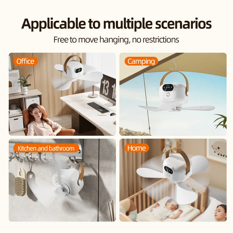 Ceiling Fan Portable Camping Tent Ceiling Canopy Fan 8000mah Rechargeable Wireless Fan Air Circulators with Remote Control Light image 6