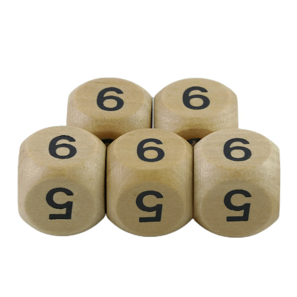 Wooden Dice 5pcs Round Corner D6 D10 Wood Dice for Flying Chess Props Table Board Role Playing Game