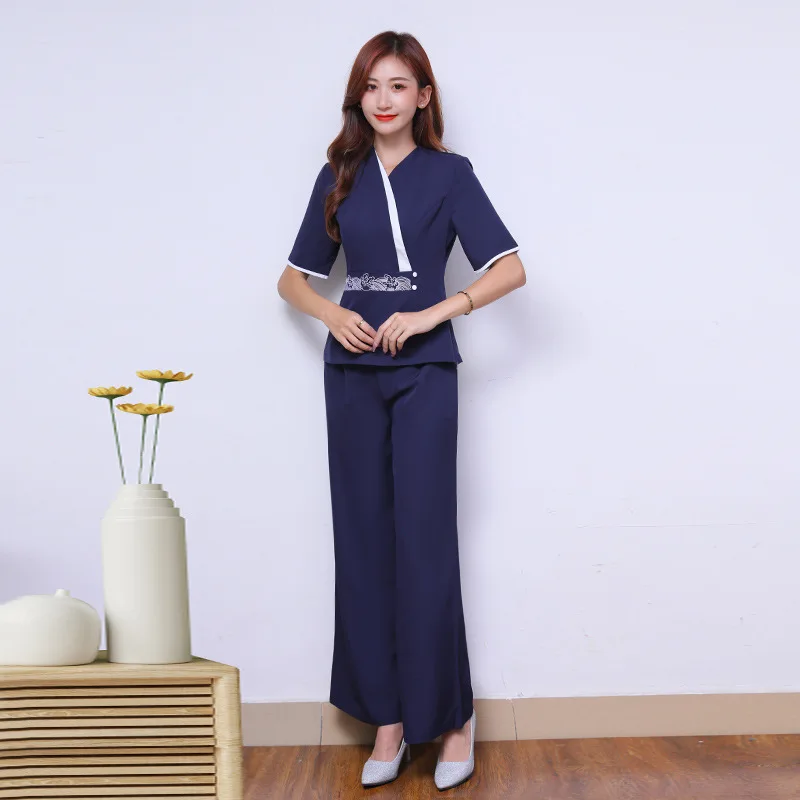 

Esthetic Uniform Summer Short Sleeve Beauty Salon Suit Women's Spa Beautician Clothing Hotel Massage Workwear Korean Overalls