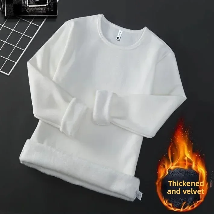 Winter-Herren-Langarm-T-Shirt, Fleece-gefüttert, verdickt, nicht entflammbar, samtig, warm, Rundhals-Unterhemd, lässig, atmungsaktiv. – Detail 19